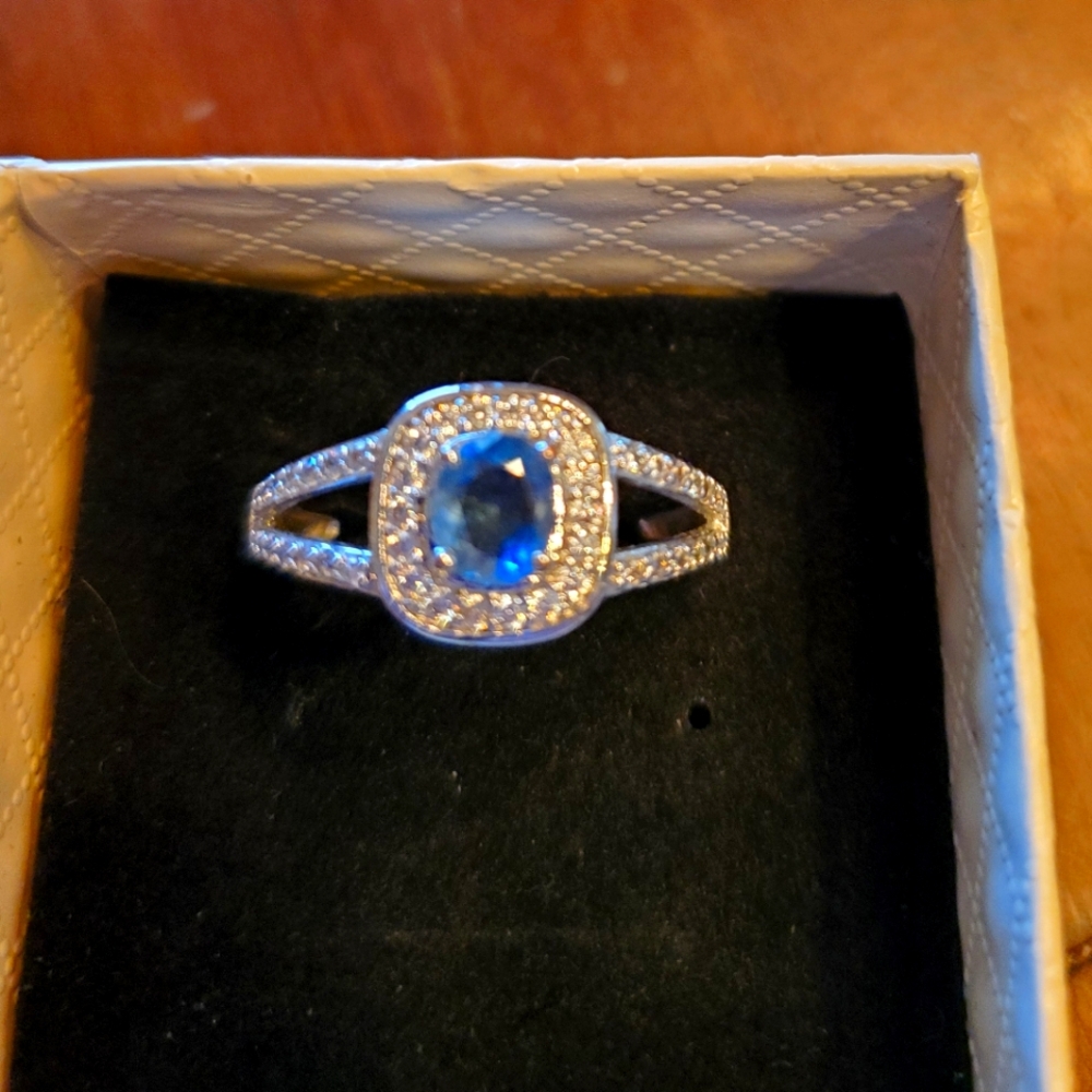 Ring Bomb Party Lab Created Blue Zirconia Rhodium Plated Ring Size 8.75